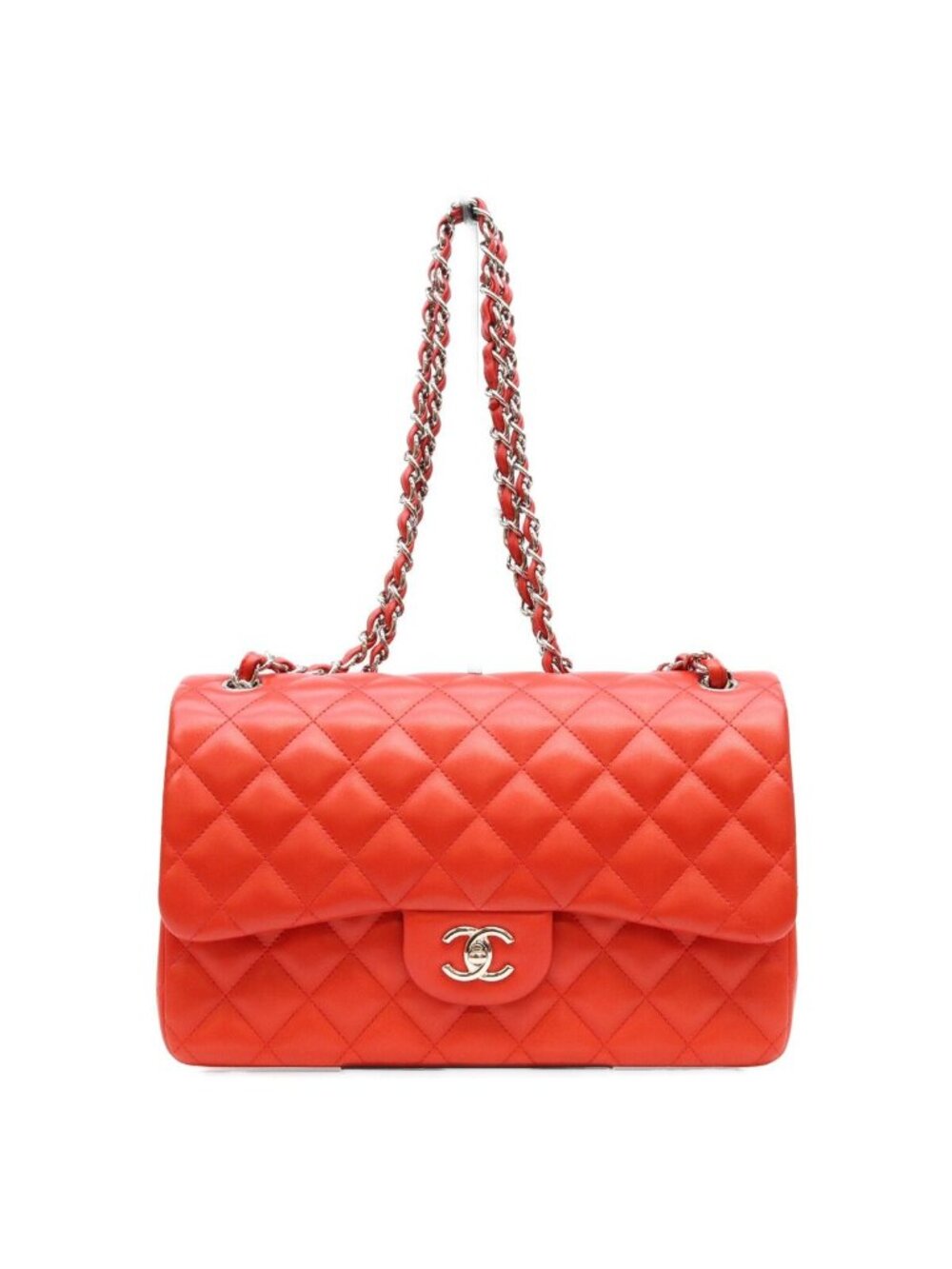 Chanel Red Lambskin Silver Double Flap Maxi Quilted 30 Shoulder Bag